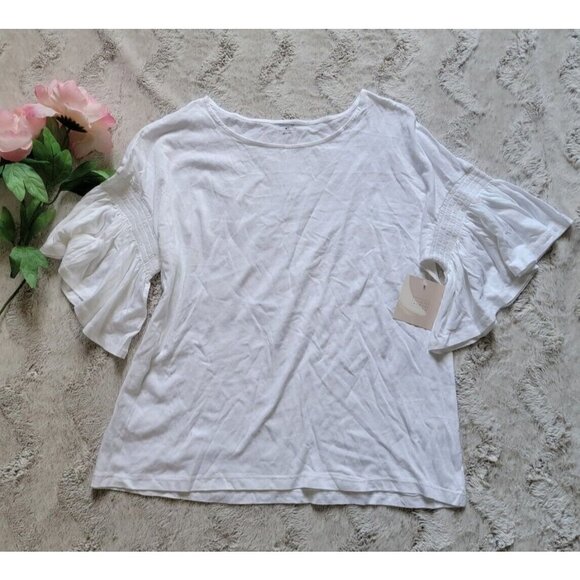 14th Union Light White Flutter Banded Sleeve Crew Neck Tshirt NWT Sz M - Picture 1 of 12